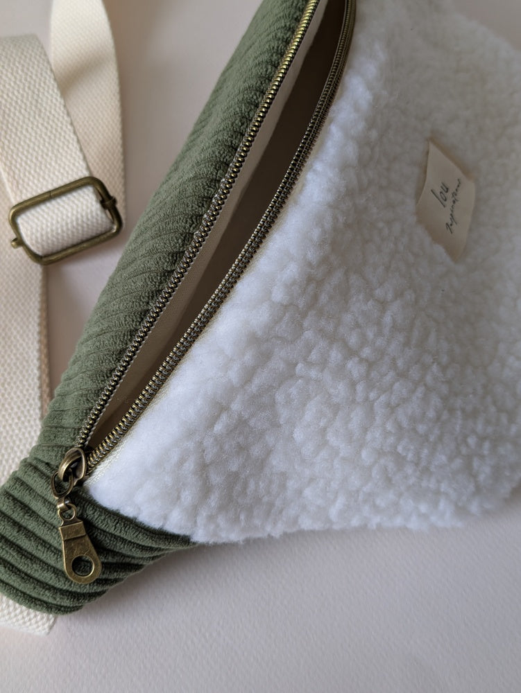 Sac banane | Sherpa & Velours | Vert kaki
