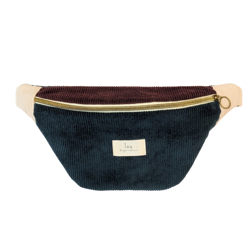 Sac banane Tricolore | Corduroy/velours | Bleu nuit