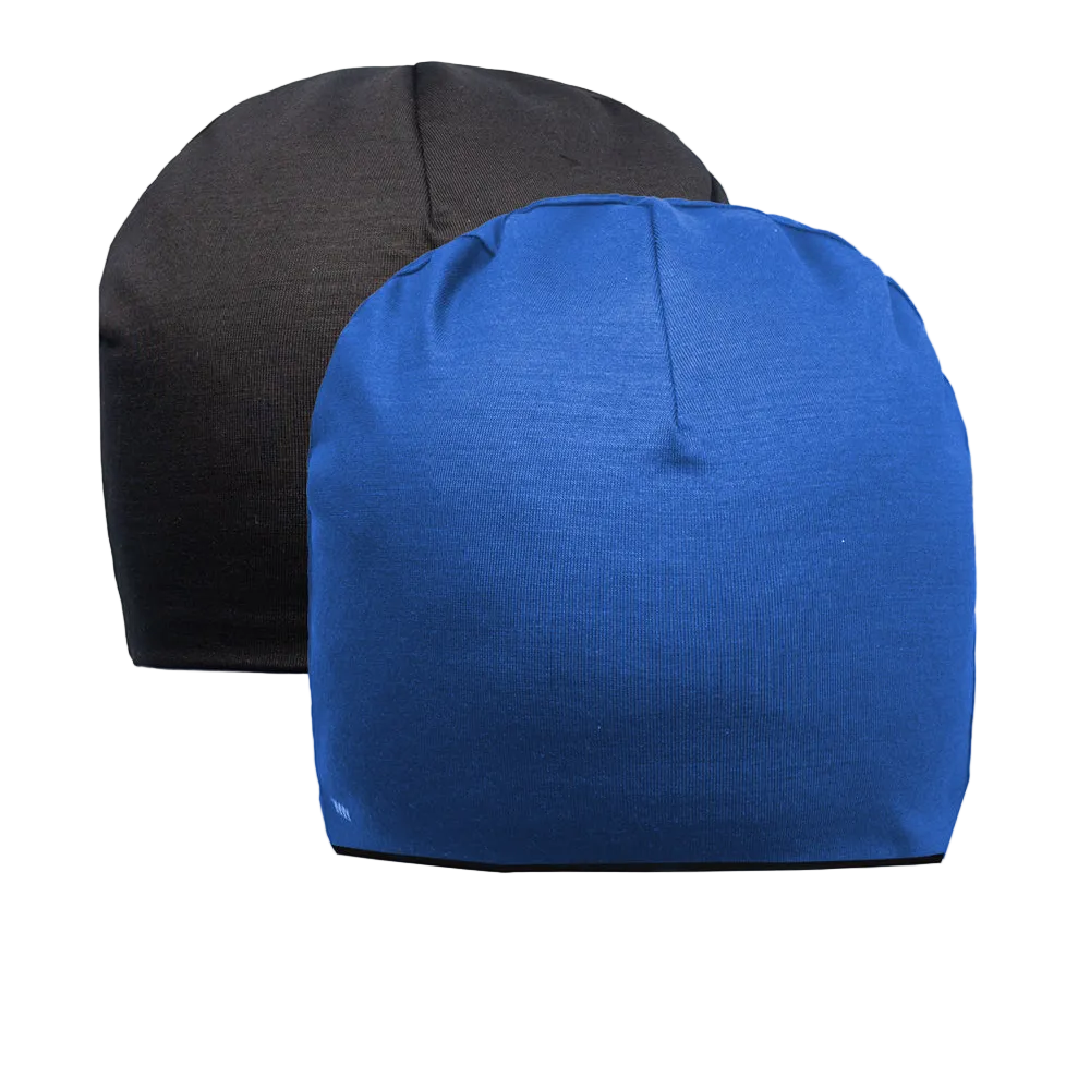Beanie 100% Mérinos Double Réversible - Bleu Royal/ Noir