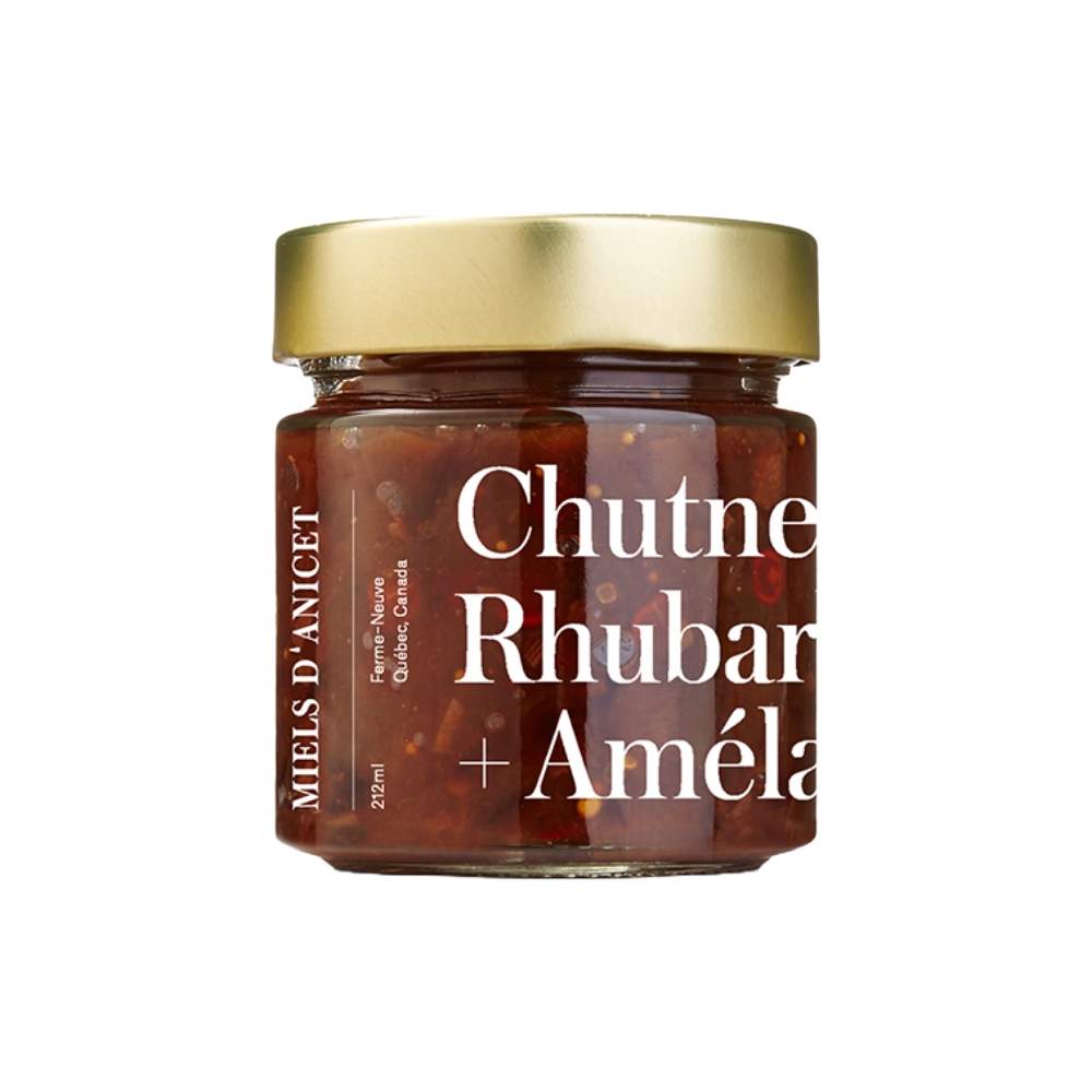 Honey, rhubarb and serviceberry chutney