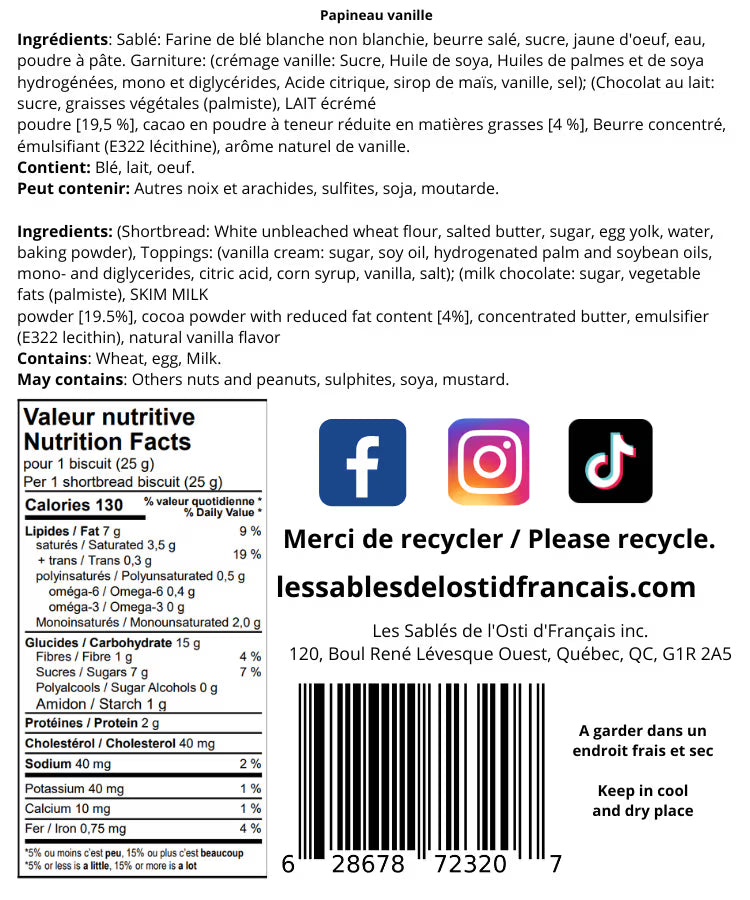 Sablés Papineau vanille
