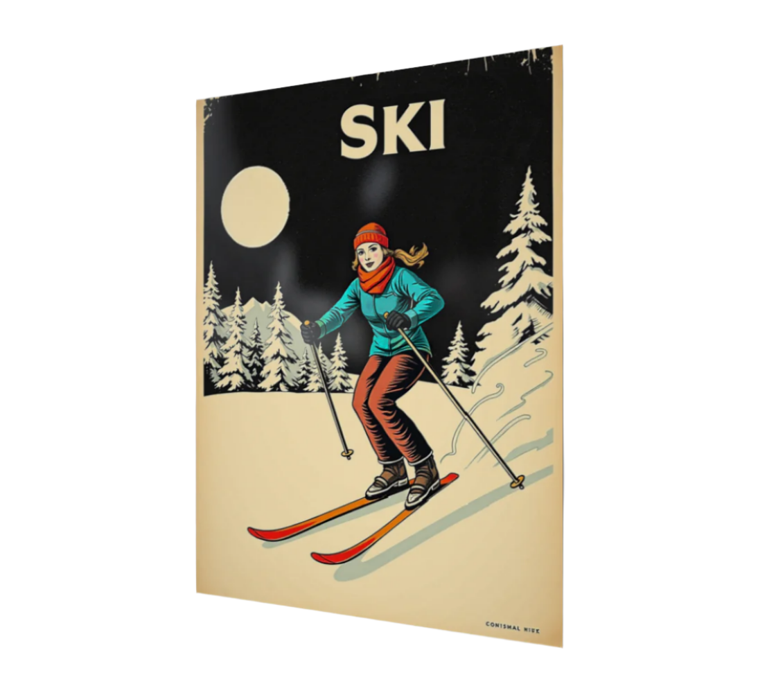 Affiche Ski, Ski de nuit rétro #3