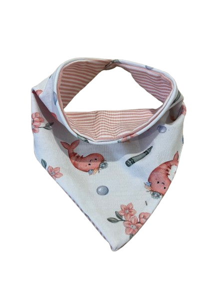 Bandana à motifs de crevettes et rayé rose réversible