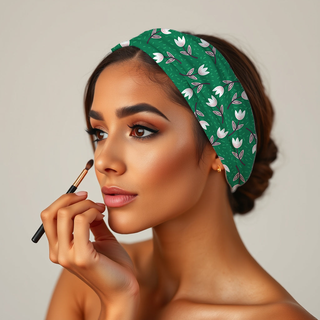 Bandeau ou foulard aux tulipes printanières vertes