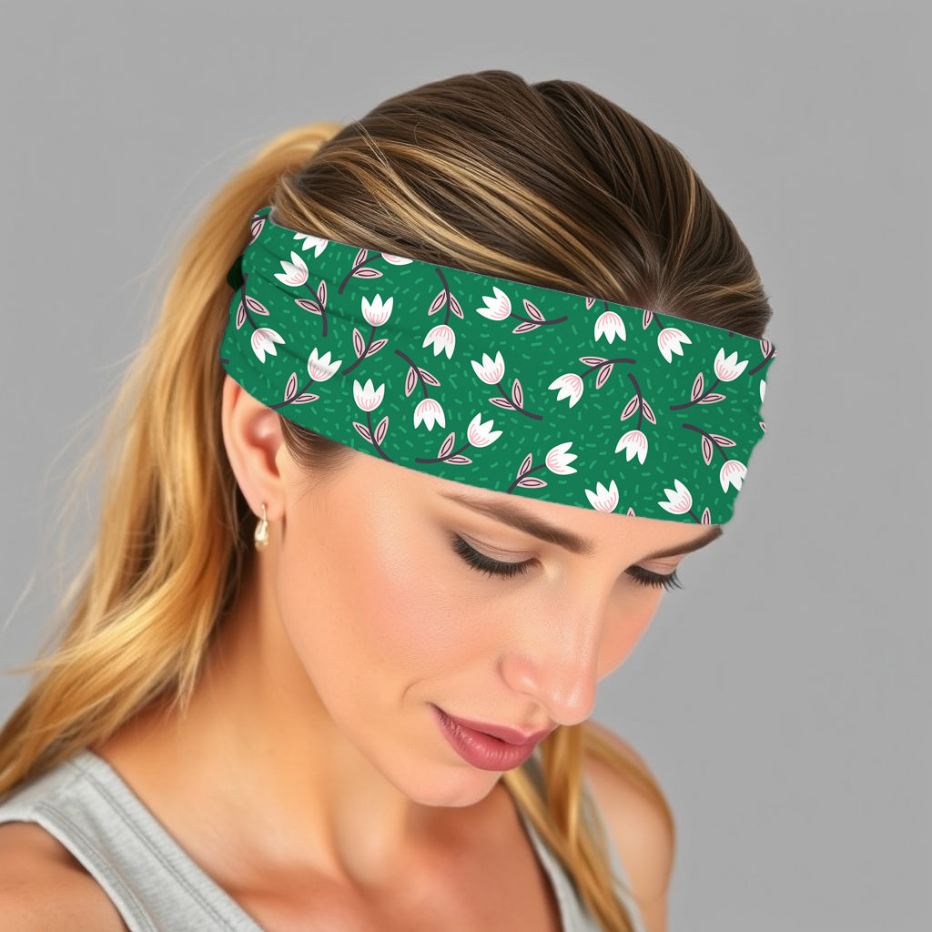 Bandeau ou foulard aux tulipes printanières vertes