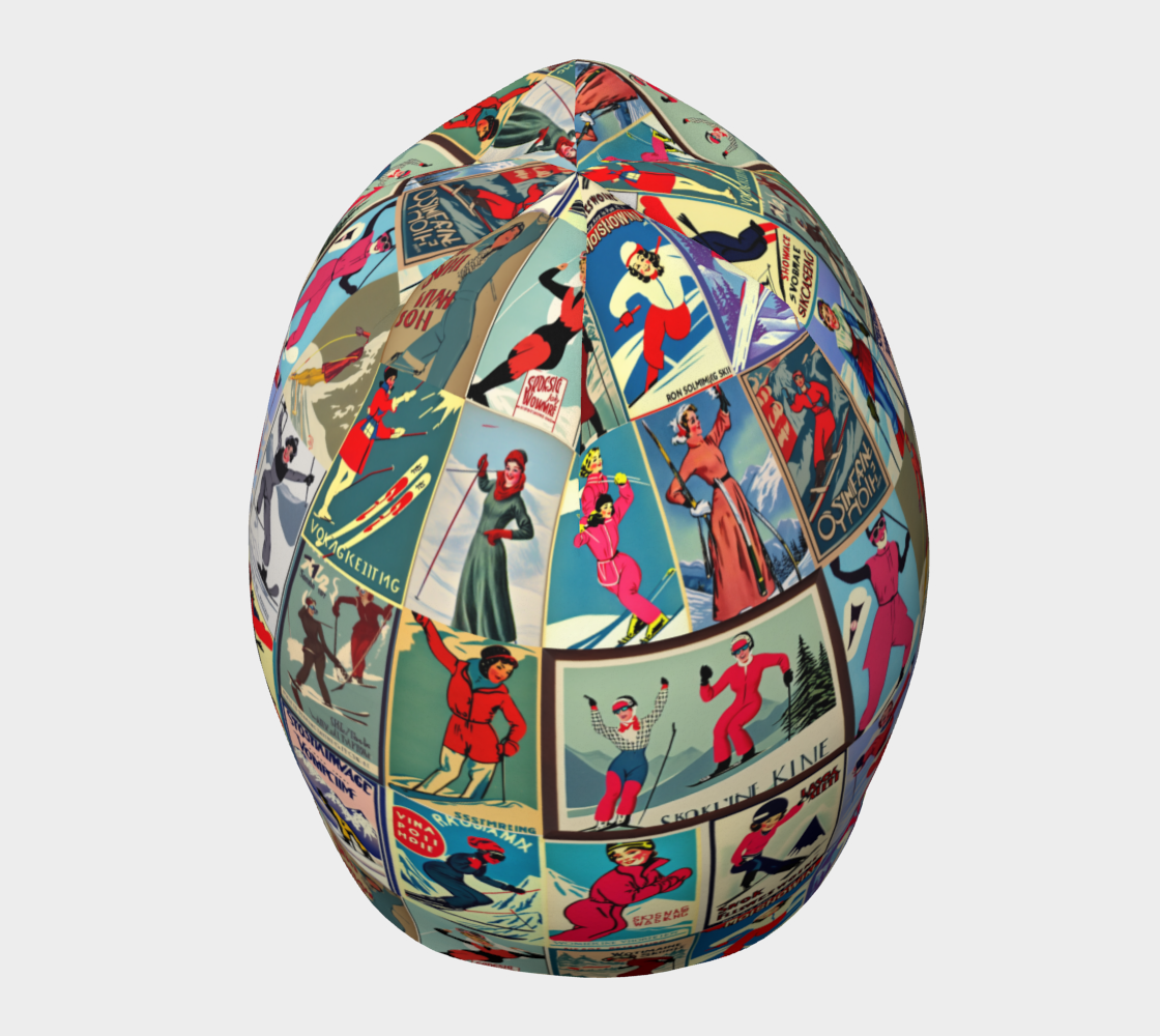 Bonnet avec art vintage unique en collage de ski pour femmes rouge