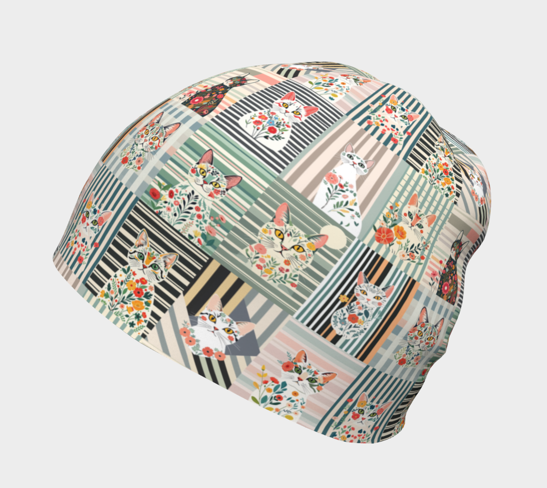 Bonnet avec collage unique de chat à rayures botaniques
