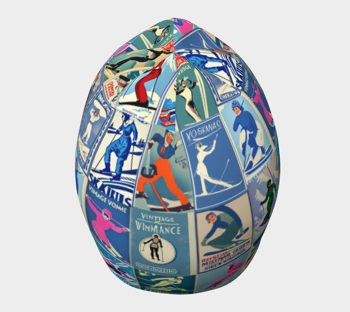 Bonnet avec un motif vintage unique en collage bleu pour femme Ski