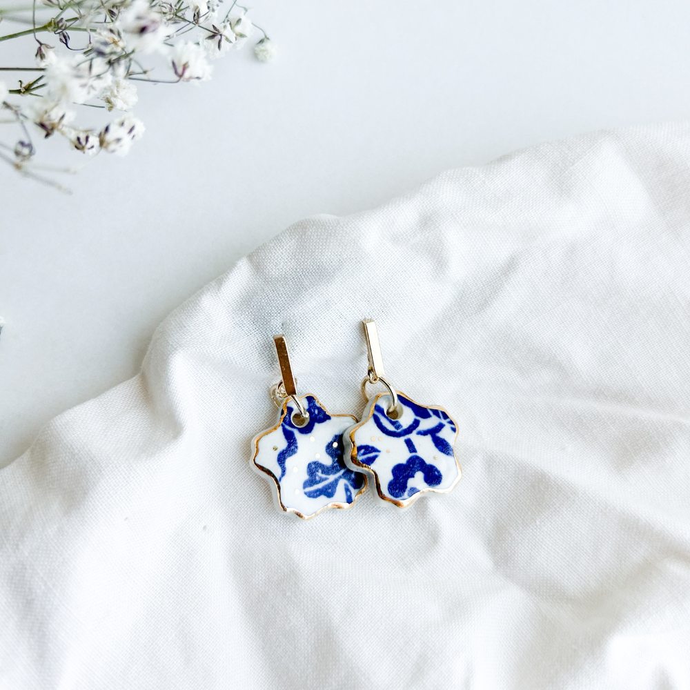Boucles d'oreilles en céramique - Imprimé bleu WAM 0003