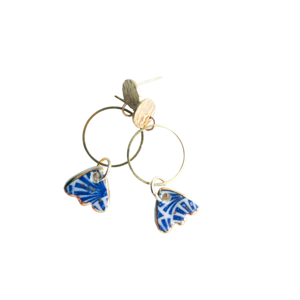 Boucles d'oreilles en céramique - Pendante imprimé bleu WAM 0005