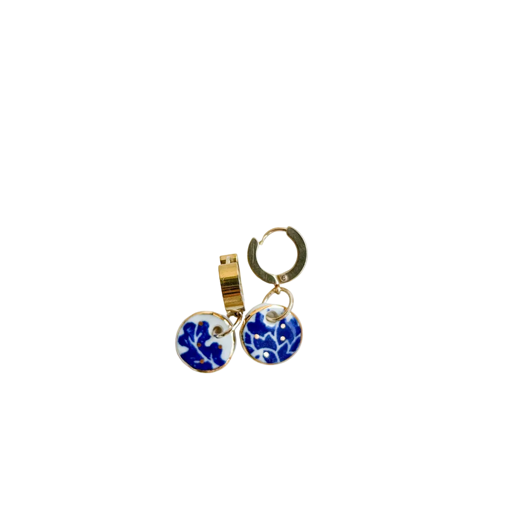 Boucles d'oreilles en céramique - Petite créole imprimé bleu WAM 0001