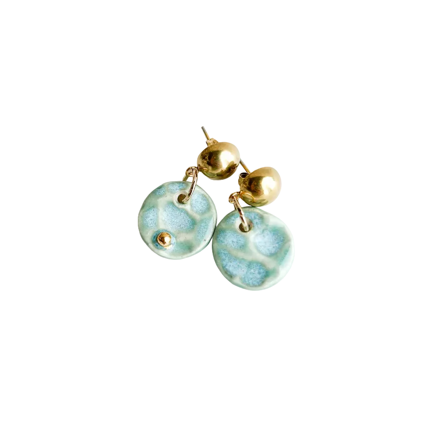 Boucles d'oreilles en céramique - Stud Bleu aqua et or WAM 0004