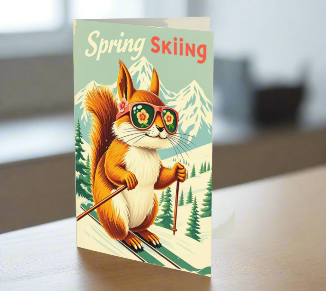 Ensemble de 3 cartes de souhaits "Ski de printemps"
