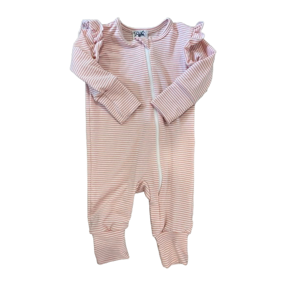1 pièce évolutif à zip en bambou rayé rose à épaules froncées