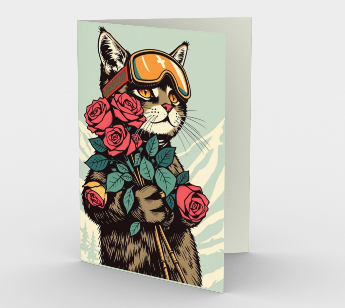 Ensemble de 3 cartes de souhaits "Ski Kitty Flowers"