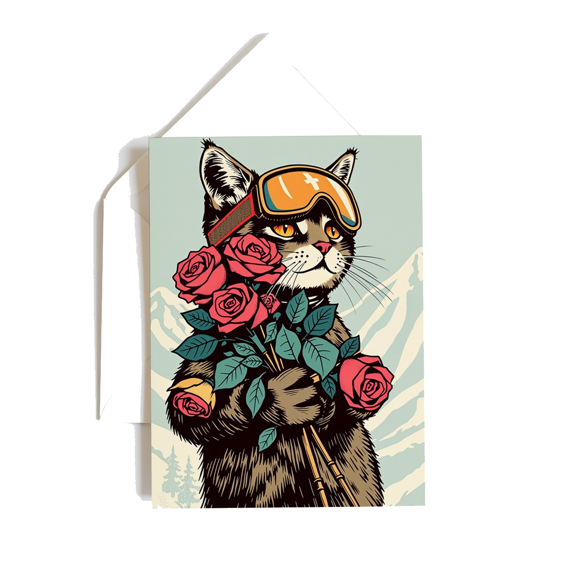 Ensemble de 3 cartes de souhaits "Ski Kitty Flowers"