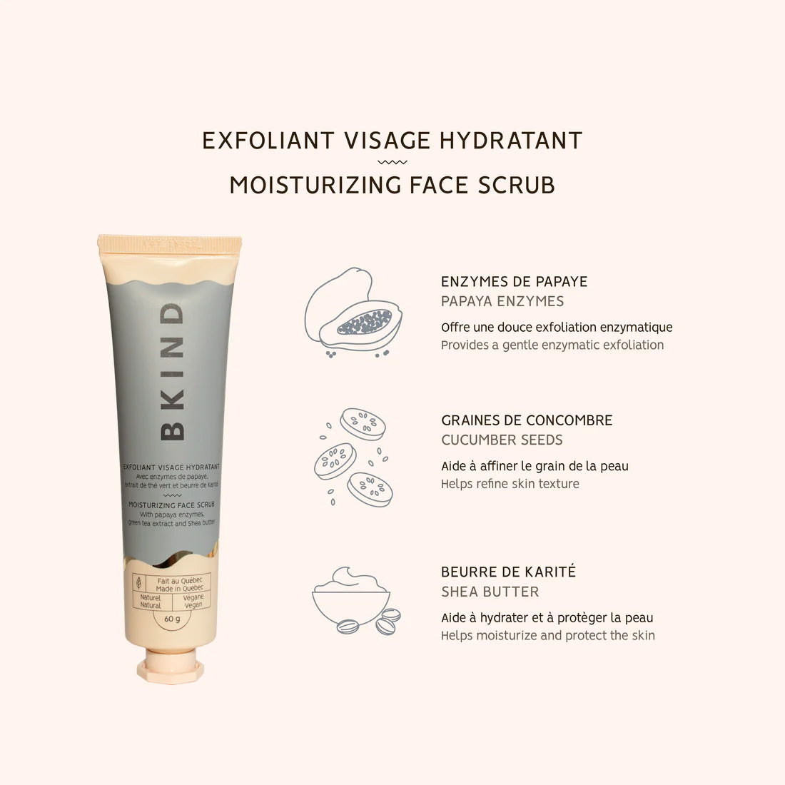 Exfoliant visage hydratant - Enzymes de papaye, extrait de thé vert et beurre de karité