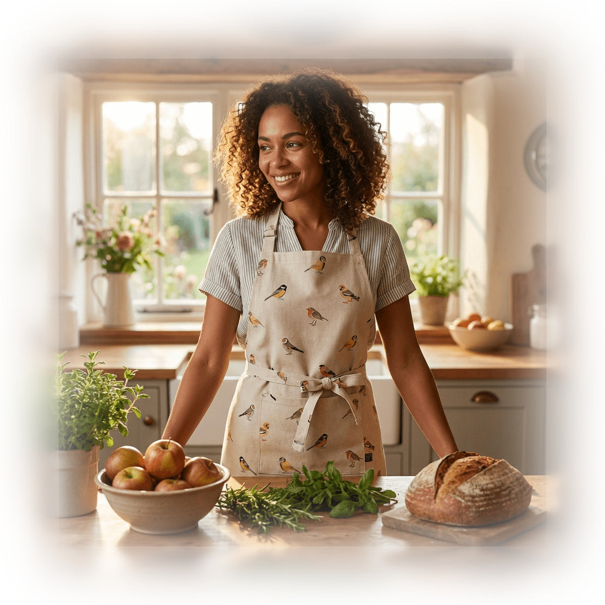 Tablier de cuisine - motif petits oiseaux