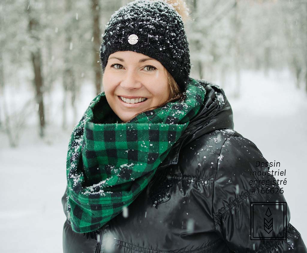 Foulard d'hiver en flanelle carreauté vert et noir pour femme