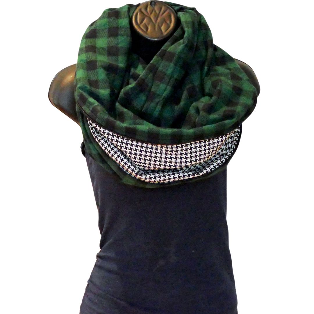 Foulard d'hiver en flanelle carreauté vert et noir pour femme