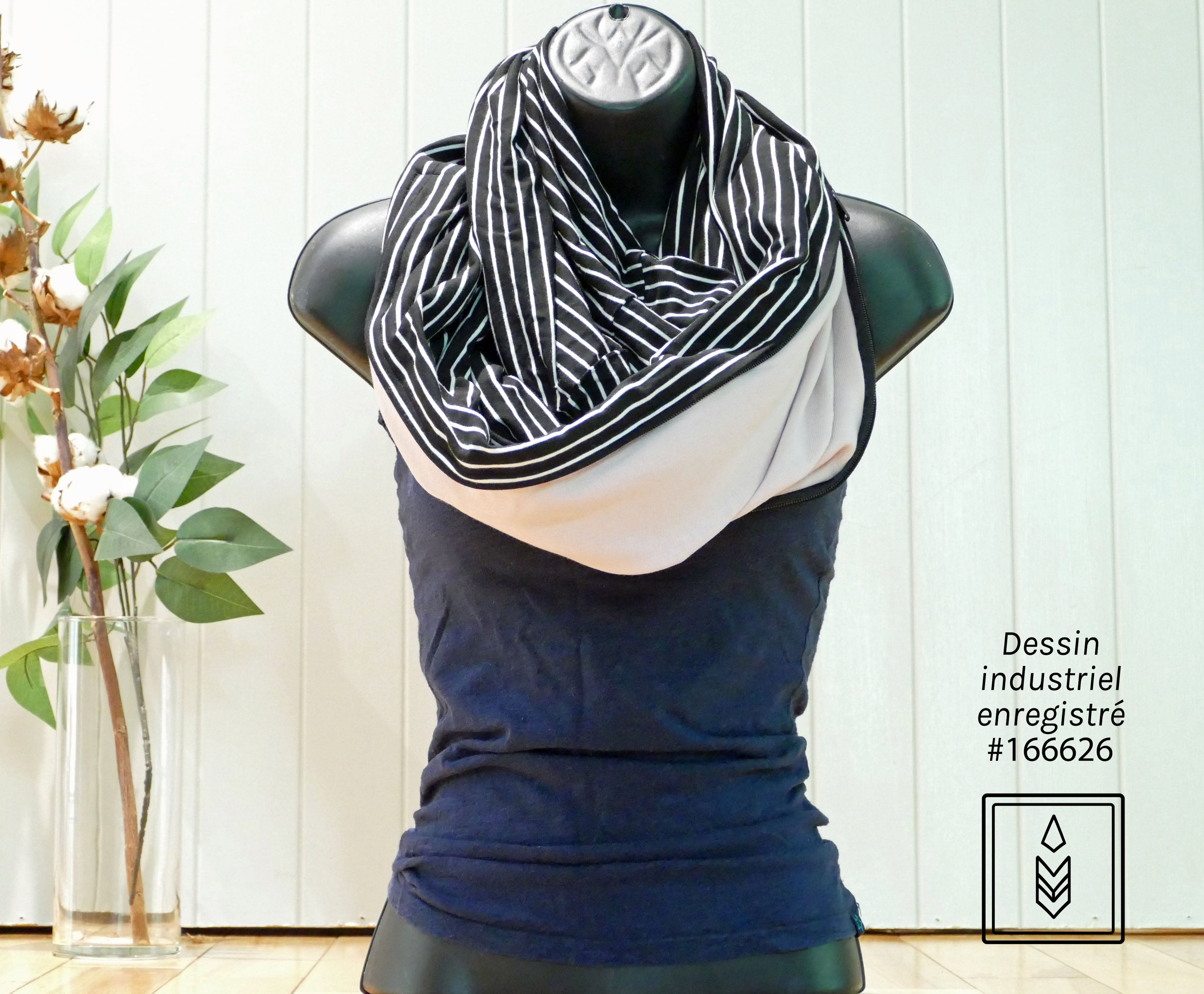 Foulard infini en bambou noir rayé blanc