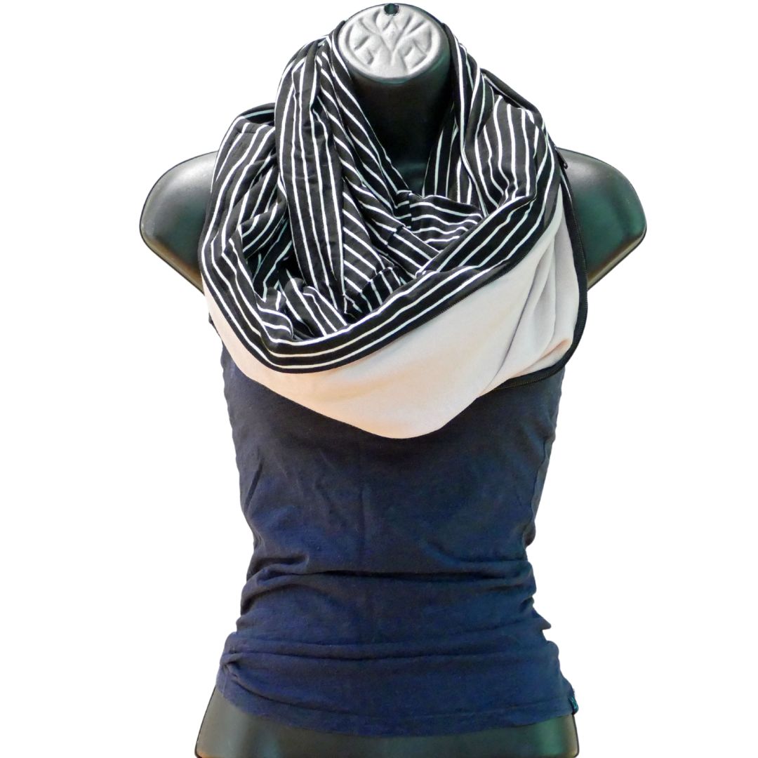 Foulard infini en bambou noir rayé blanc