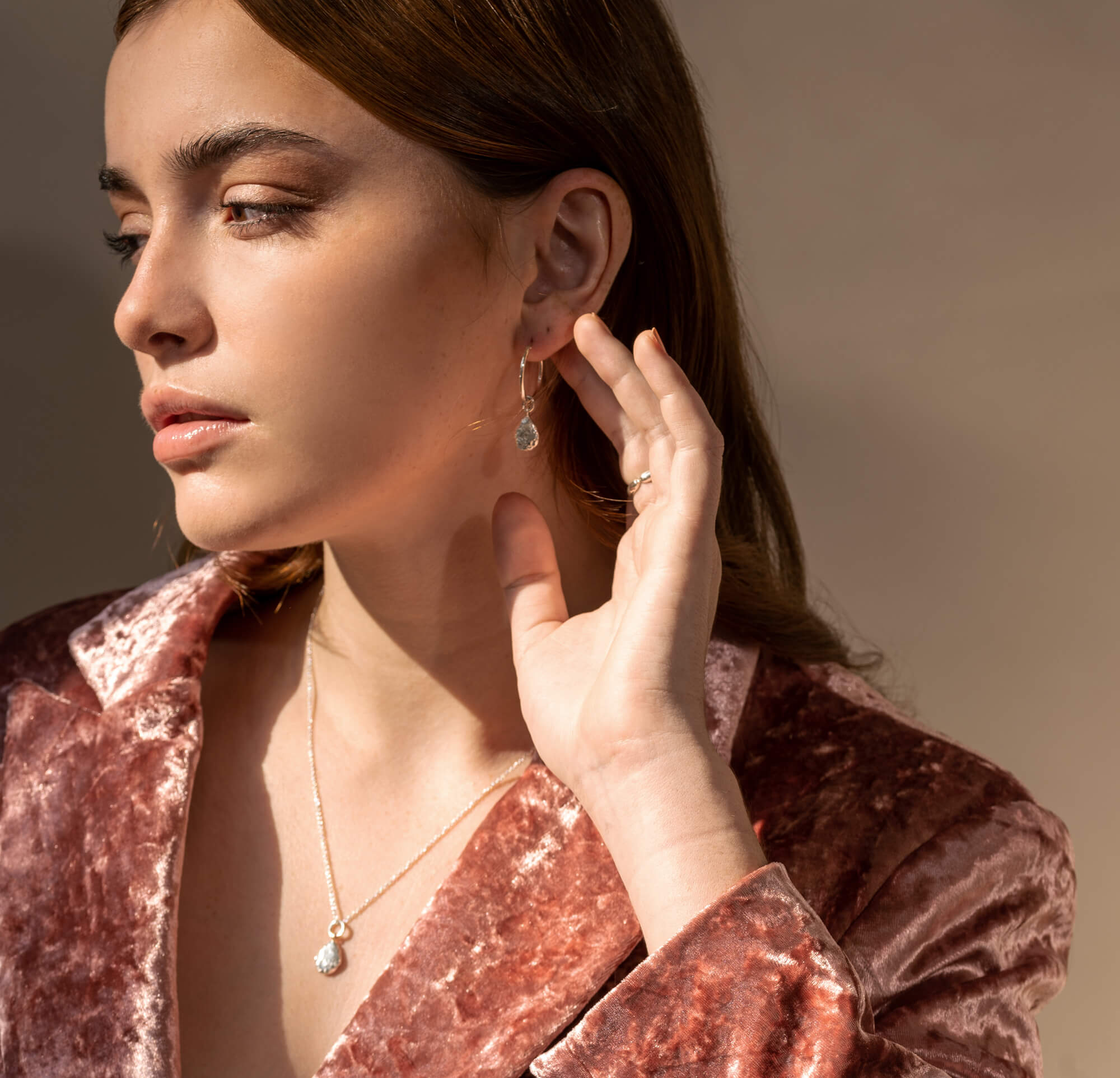 Thérèse -  Anneaux en argent sterling boucles d’oreilles avec breloque amovible