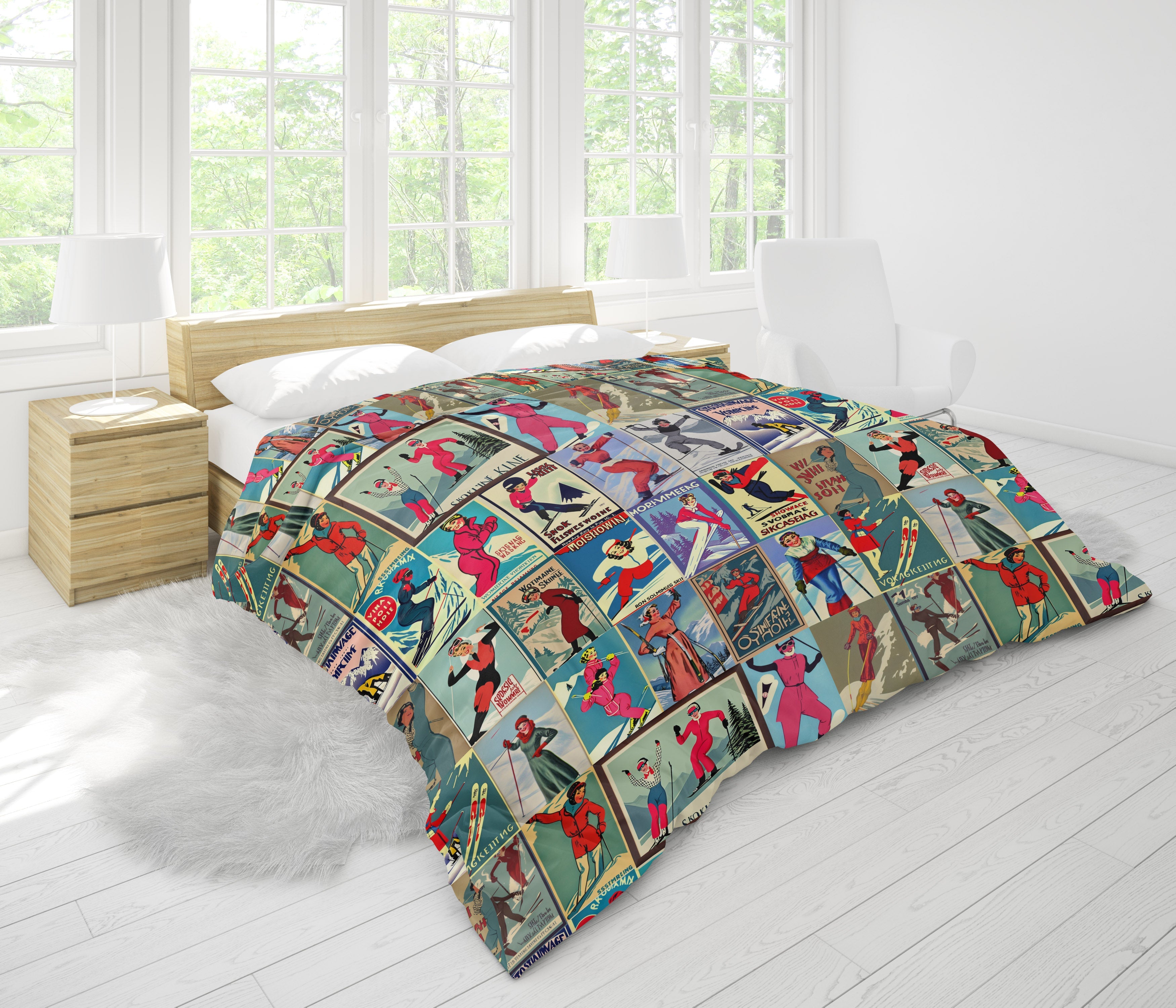 Housse de couette au style vintage femme Ski en rouge