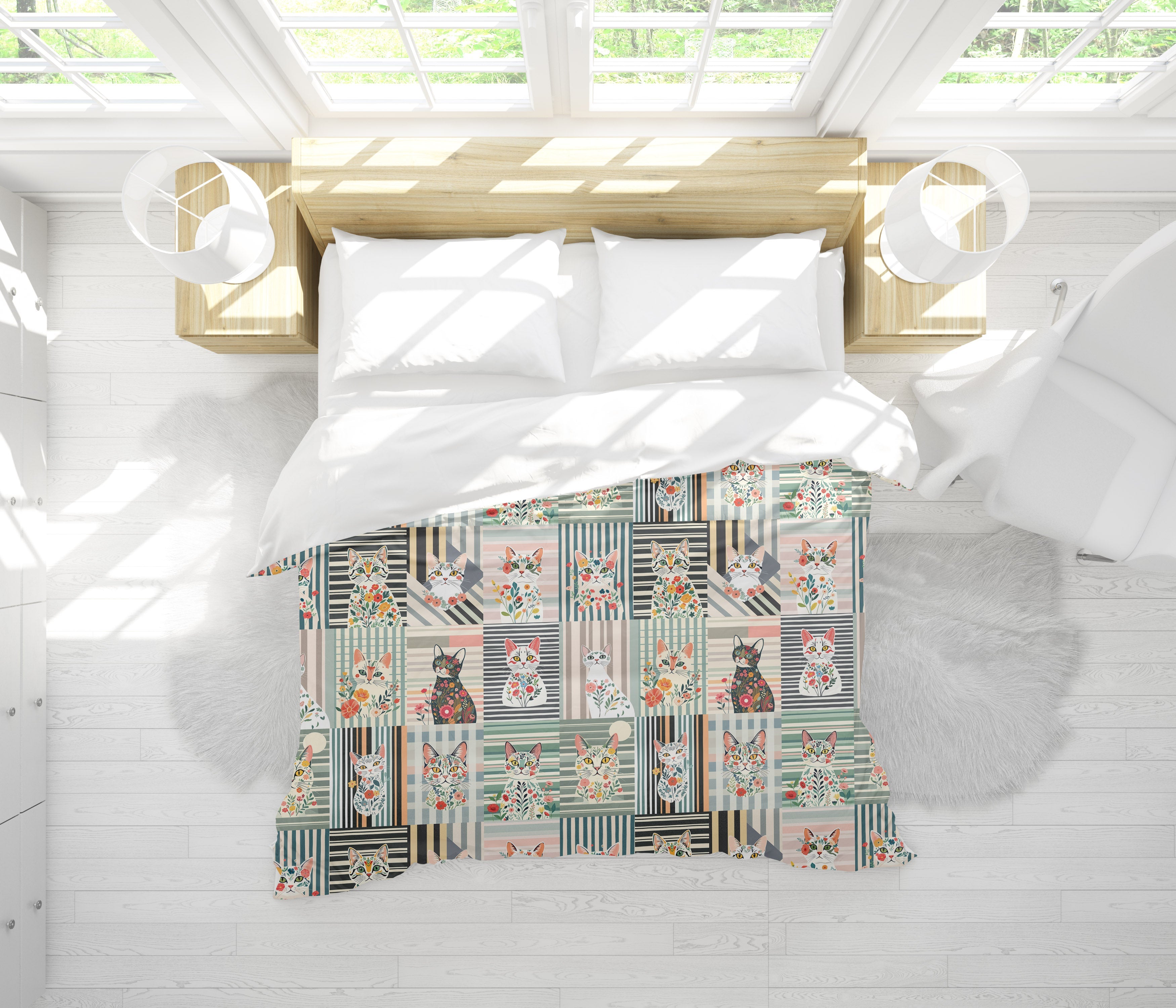 Housse de couette en motif de chats rayés