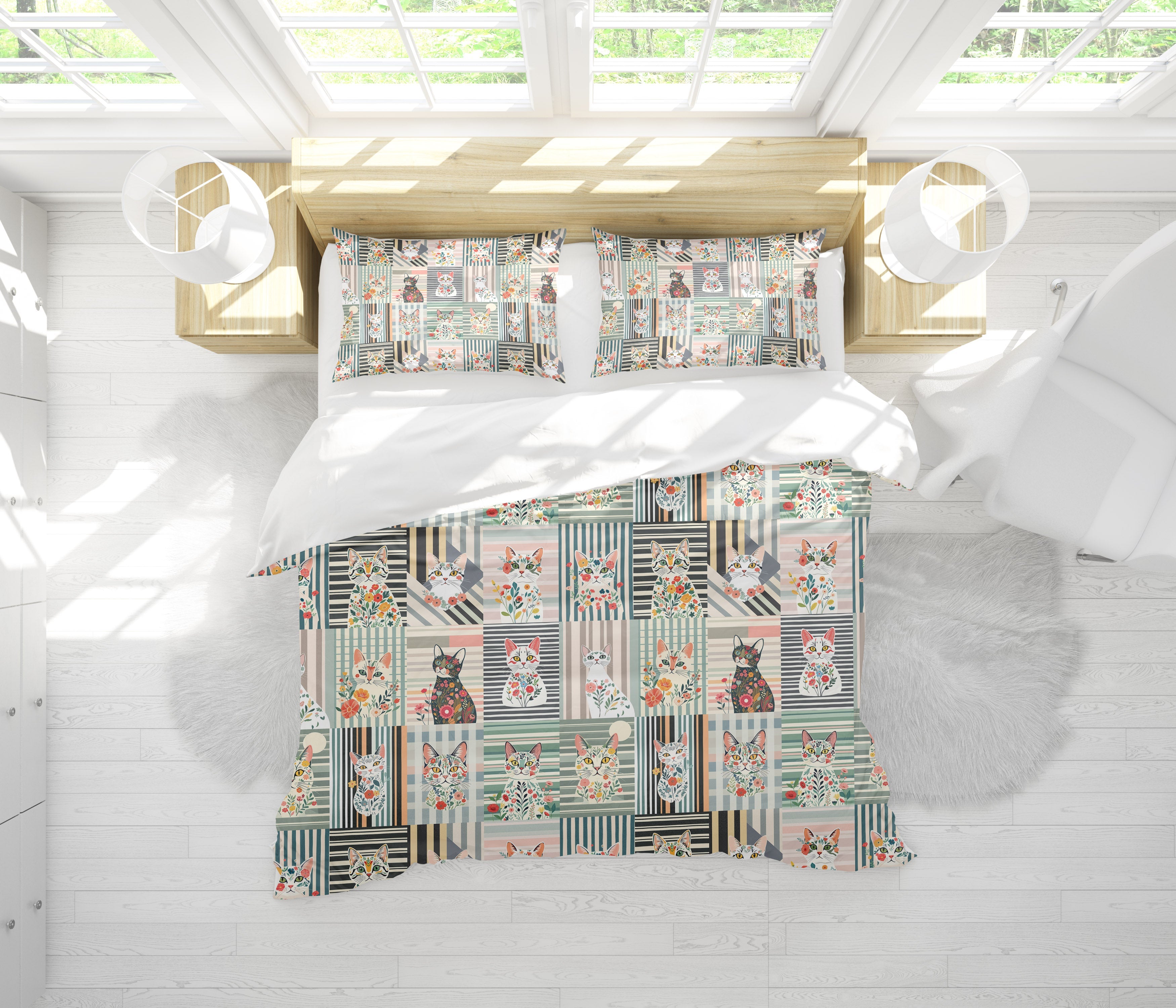 Housse de couette en motif de chats rayés