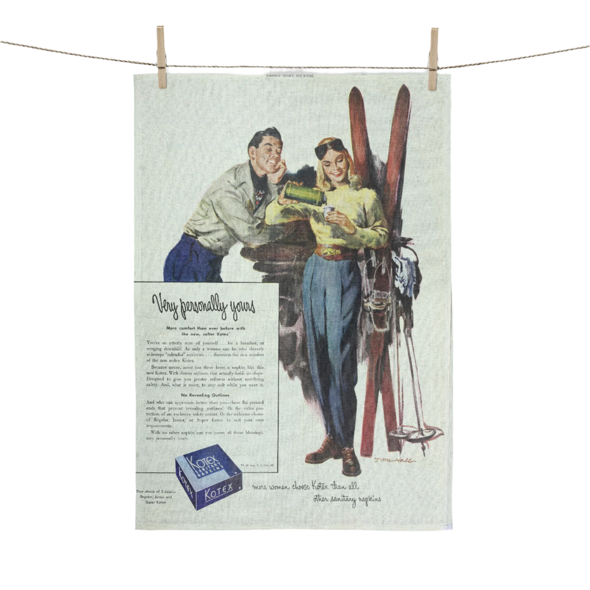 Torchon vintage Kotex sport Ski drôle graphique rétro