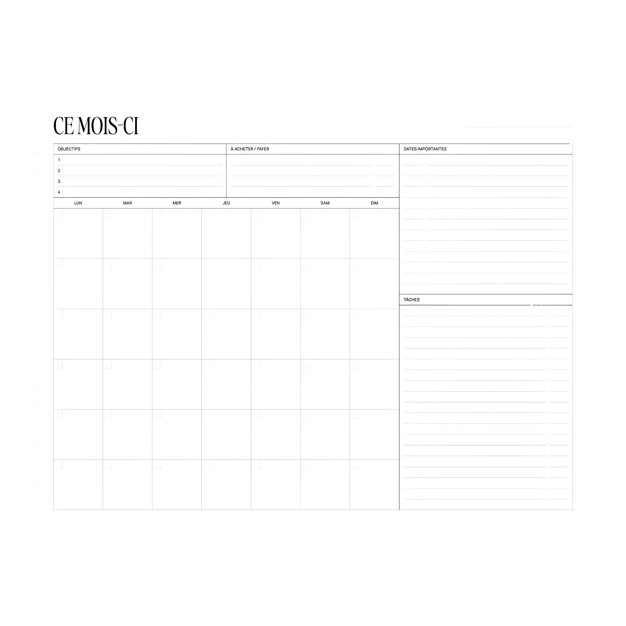 Le planificateur mensuel