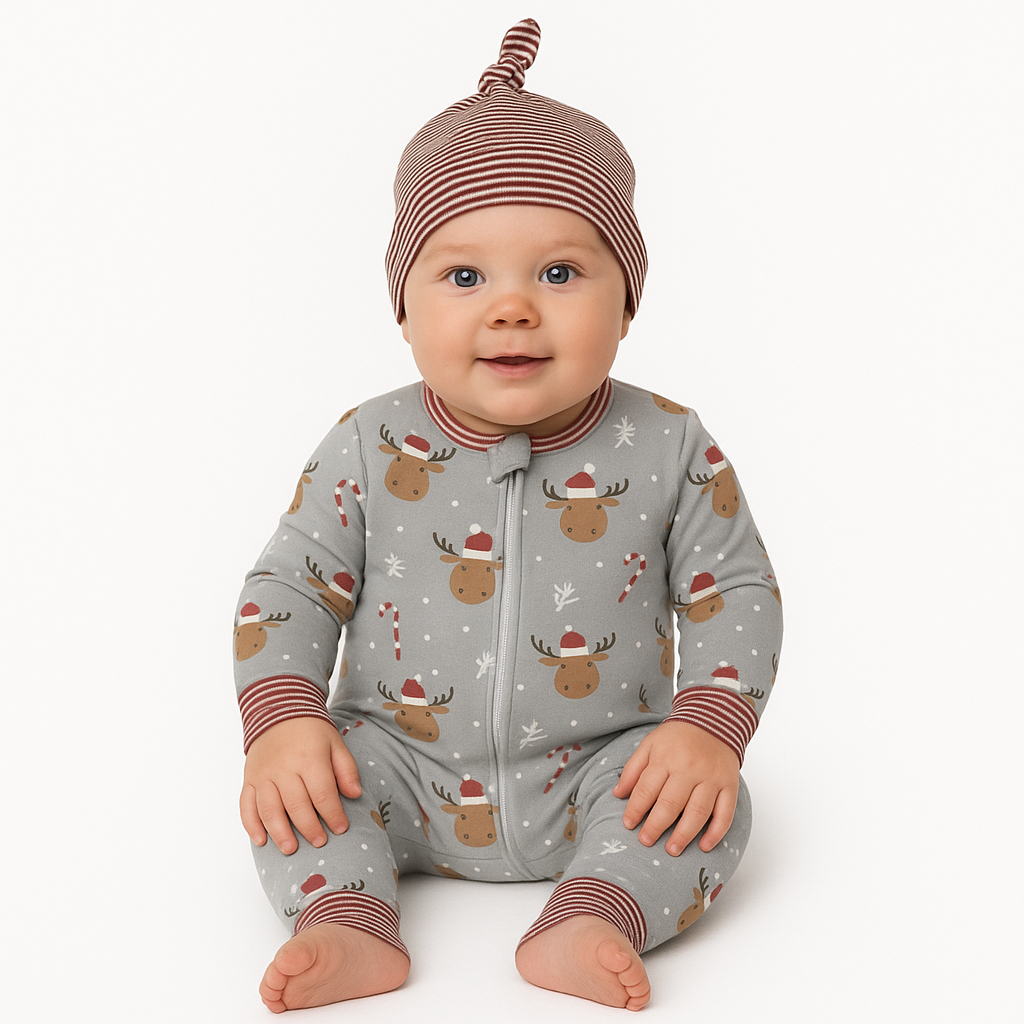 Ensemble pyjama, chapeau et bandana à motifs de rennes