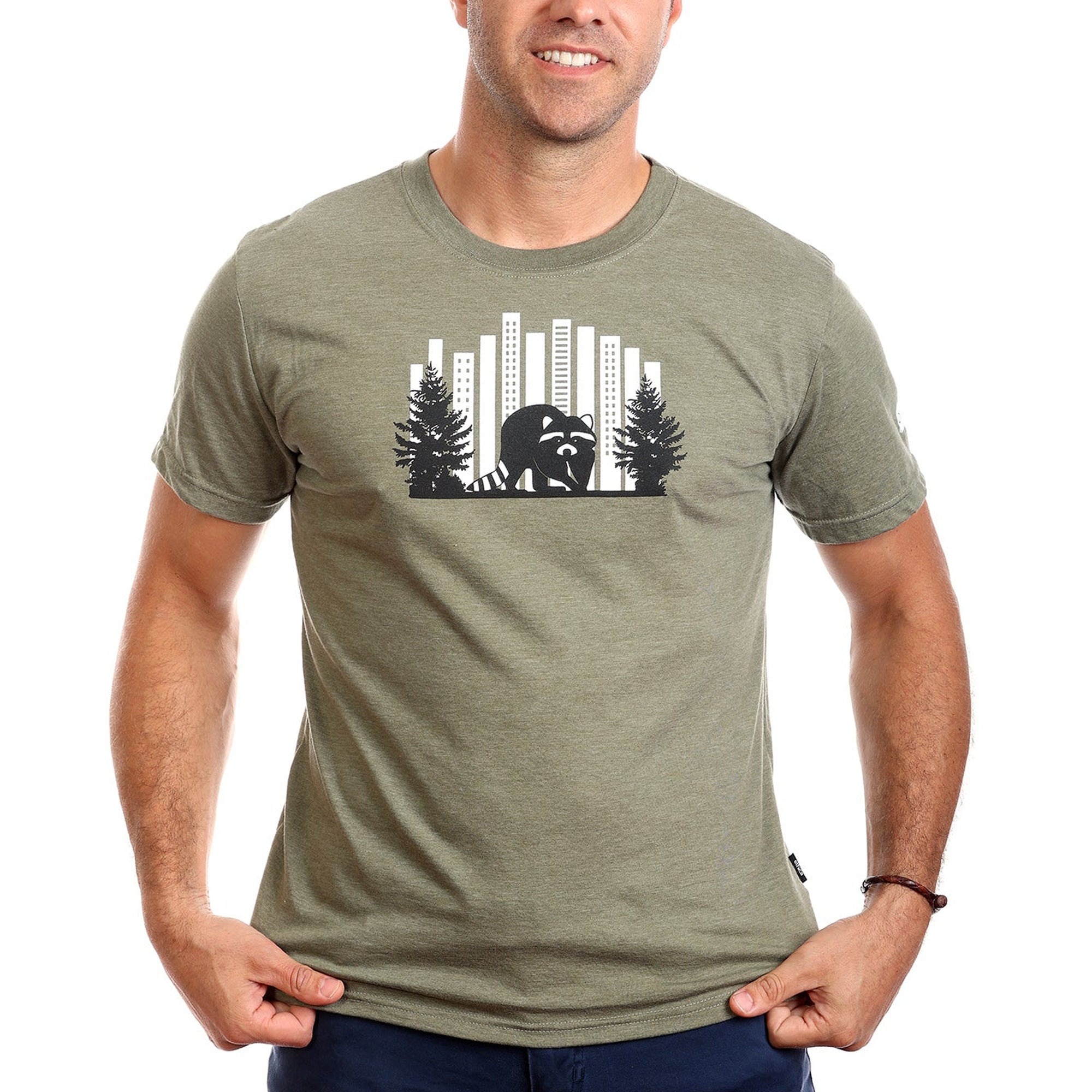 T-shirt pour hommes Raton laveur de PLB Design, coloris vert kaki