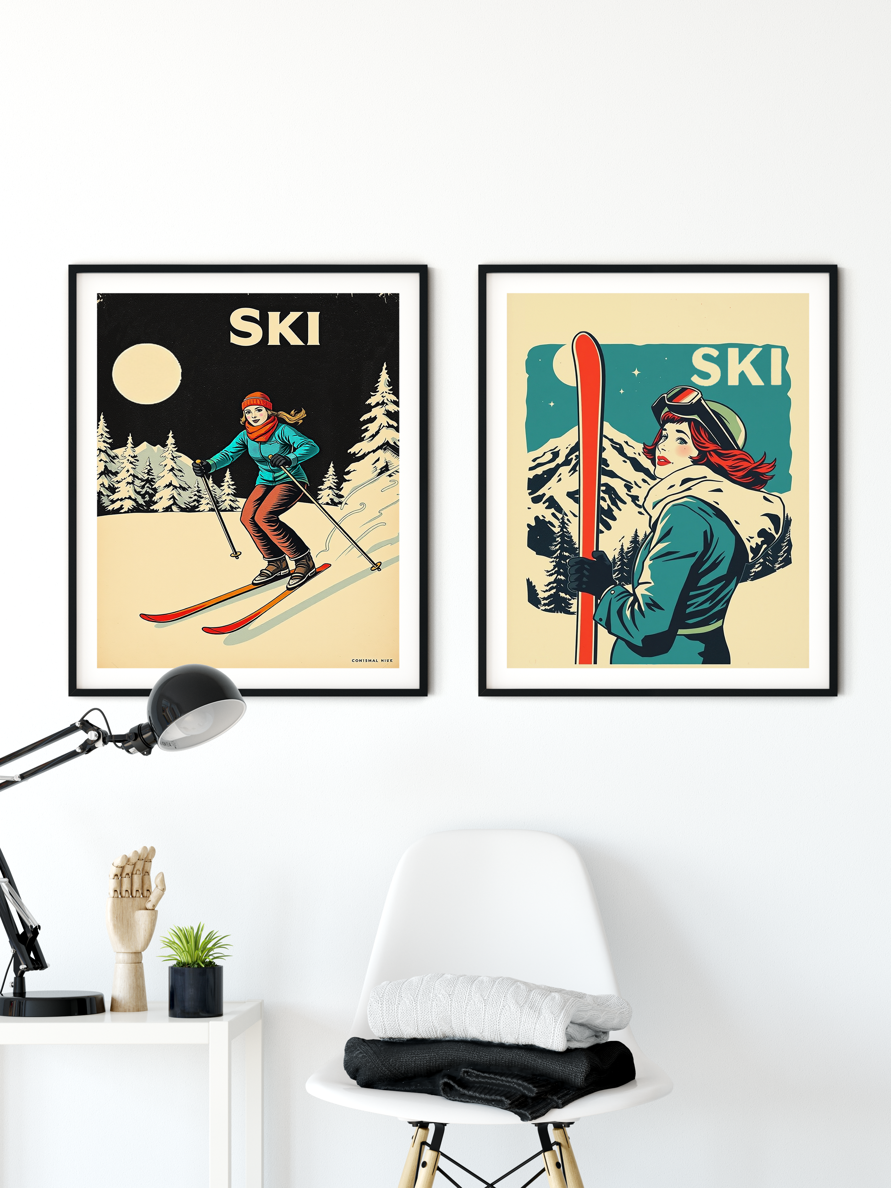 Affiche Ski, Ski de nuit rétro #3