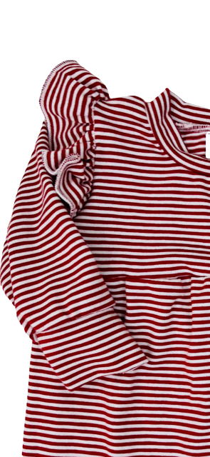 Robe à manches froncées rayée rouge