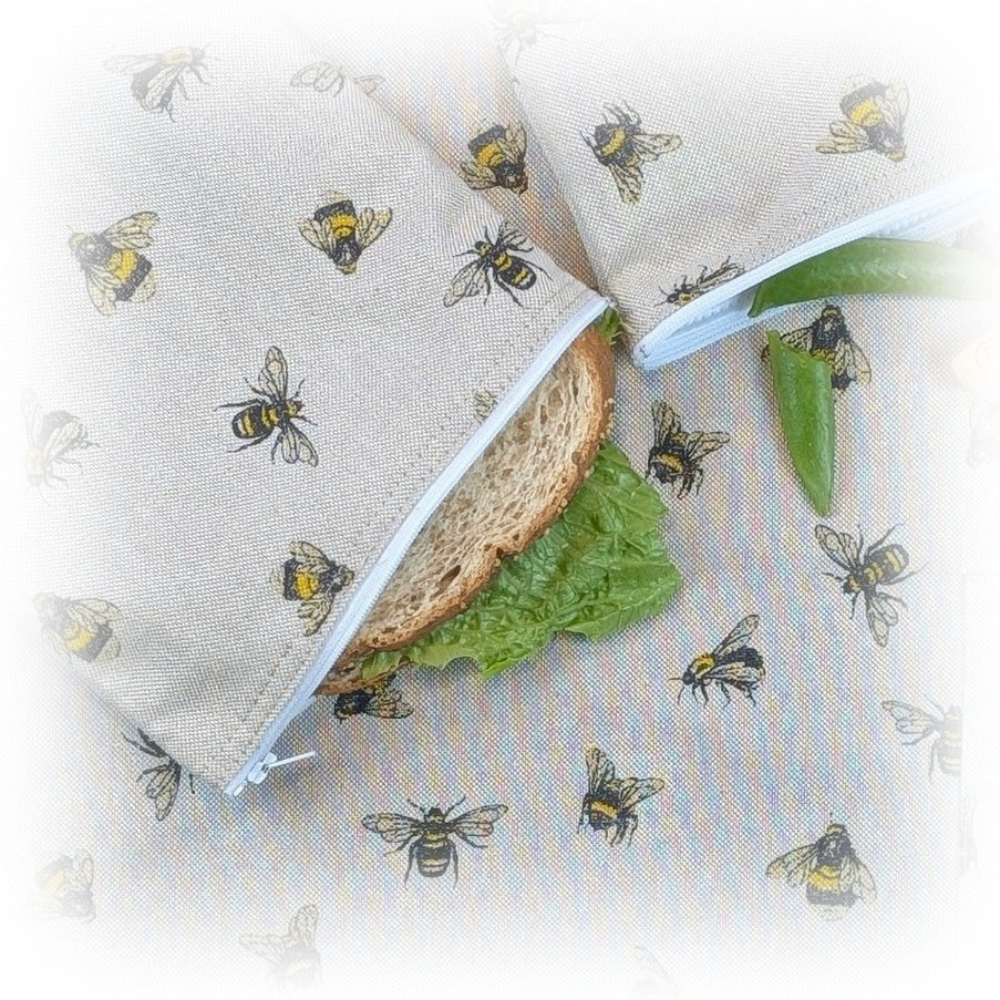 Ensemble napperon + 2 sacs à collation motif Abeilles