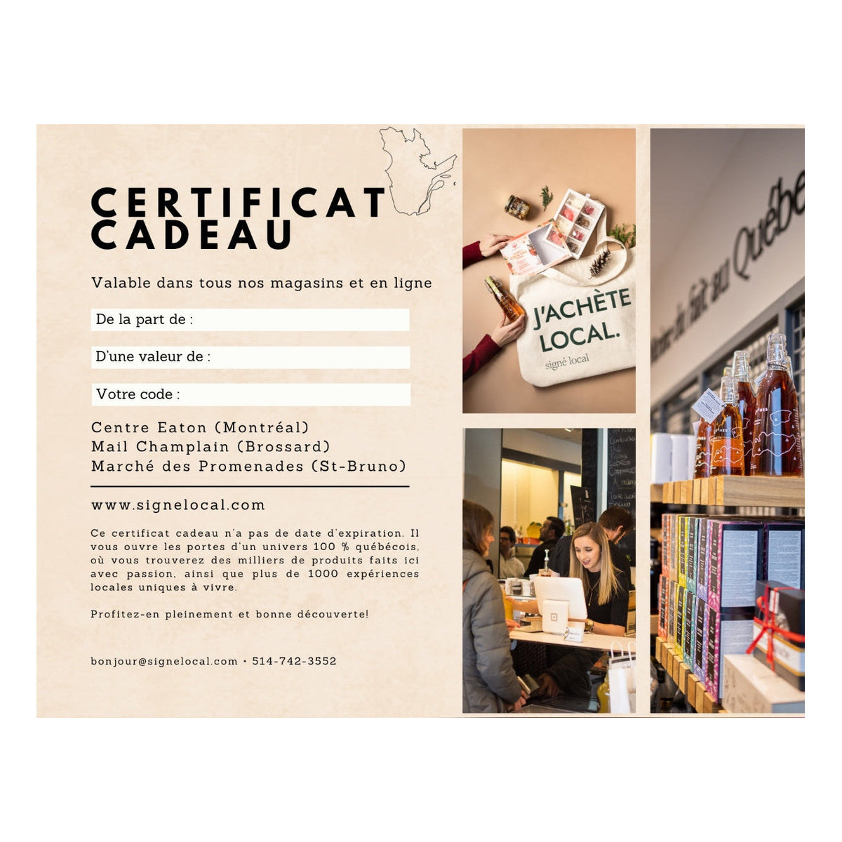 Certificat-cadeau Signé Local à remplir