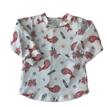 T-shirt manches longues à motifs crevettes et crayons de cire