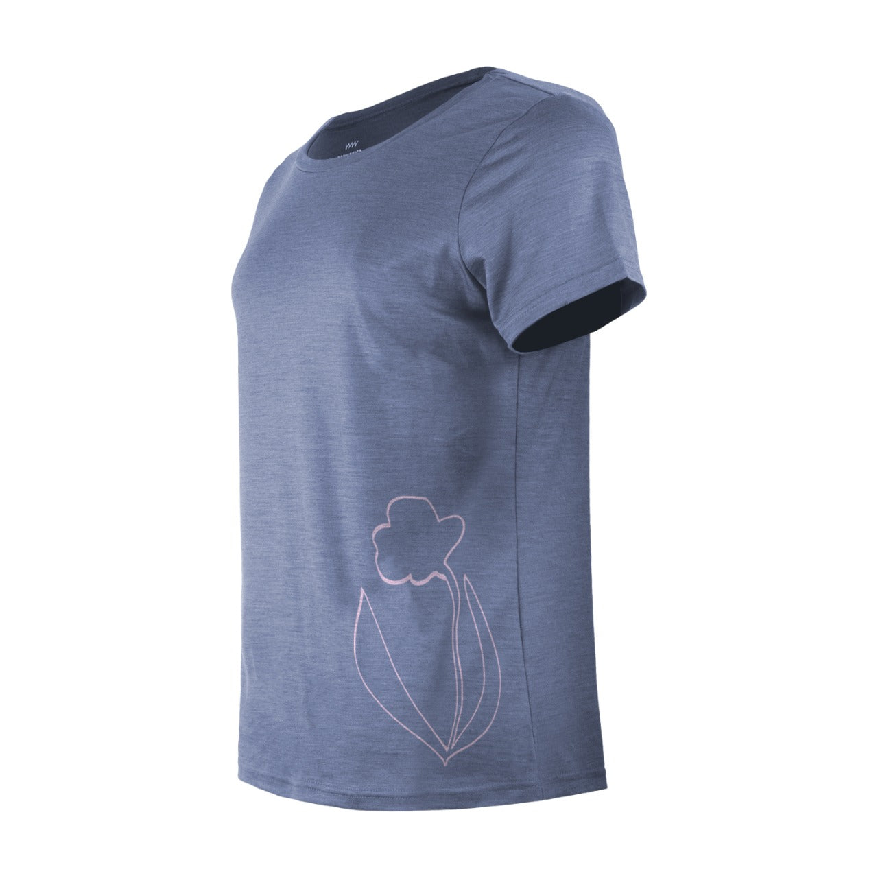 T-Shirt Mérinos Femme Bleu Gris Ultra Léger - Flower Power