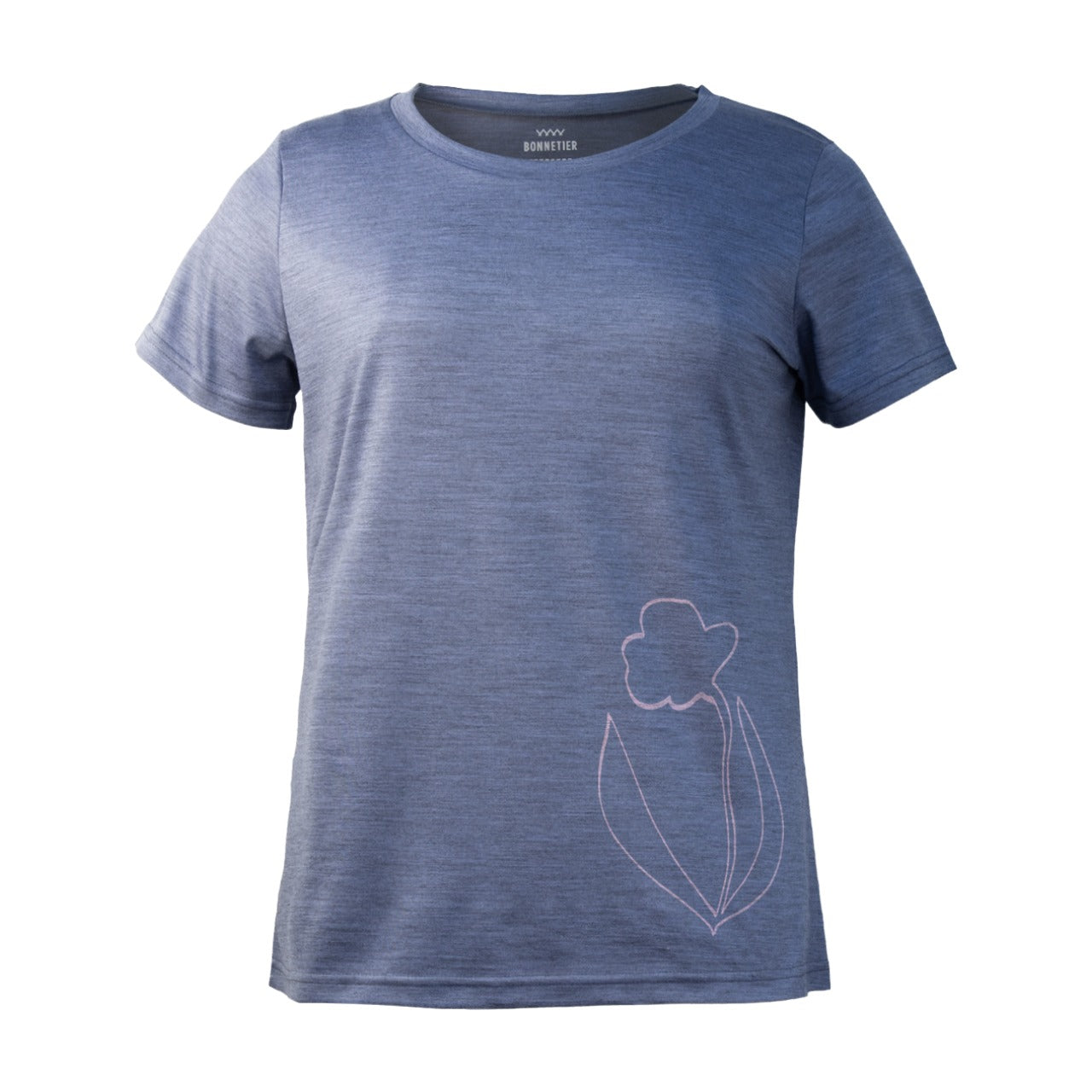 T-Shirt Mérinos Femme Bleu Gris Ultra Léger - Flower Power