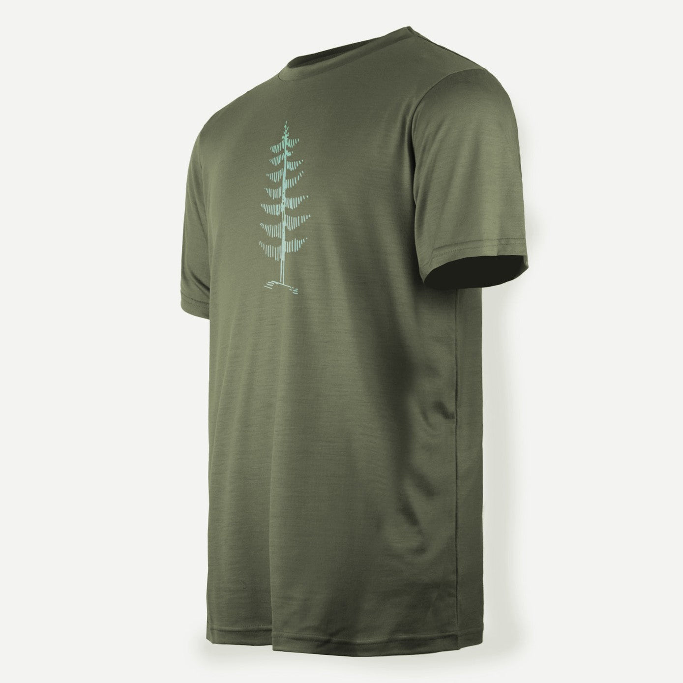 T-Shirt Mérinos Homme Vert Gris Ultra Léger - Arbre Seul