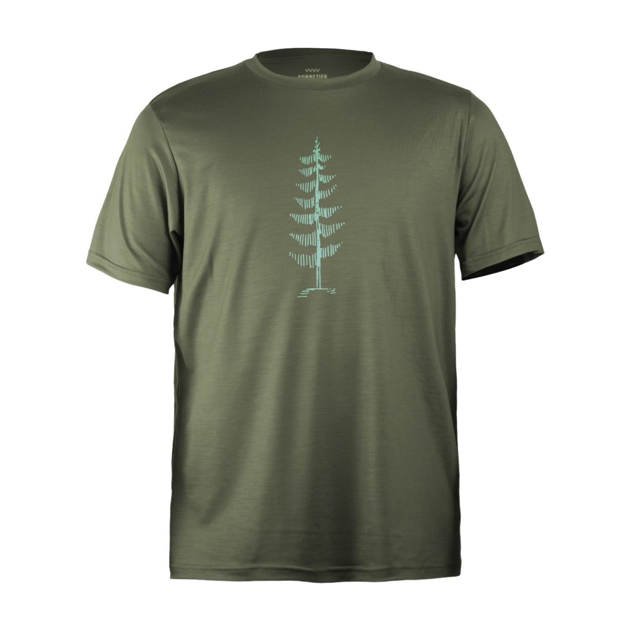 T-Shirt Mérinos Homme Vert Gris Ultra Léger - Arbre Seul