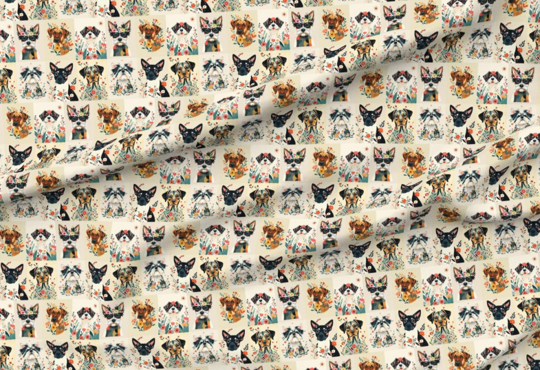 Tissu Collage Art Botanique Chien
