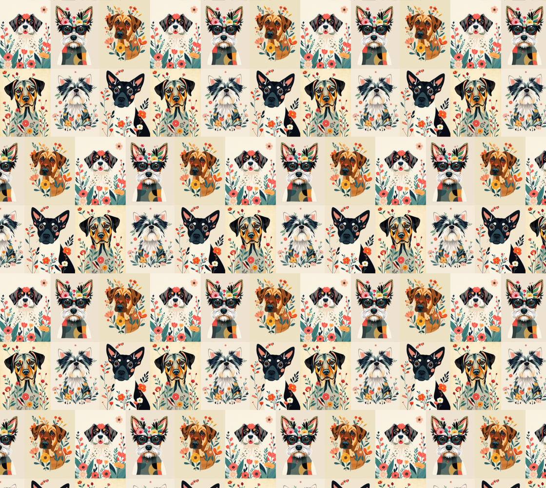 Tissu Collage Art Botanique Chien
