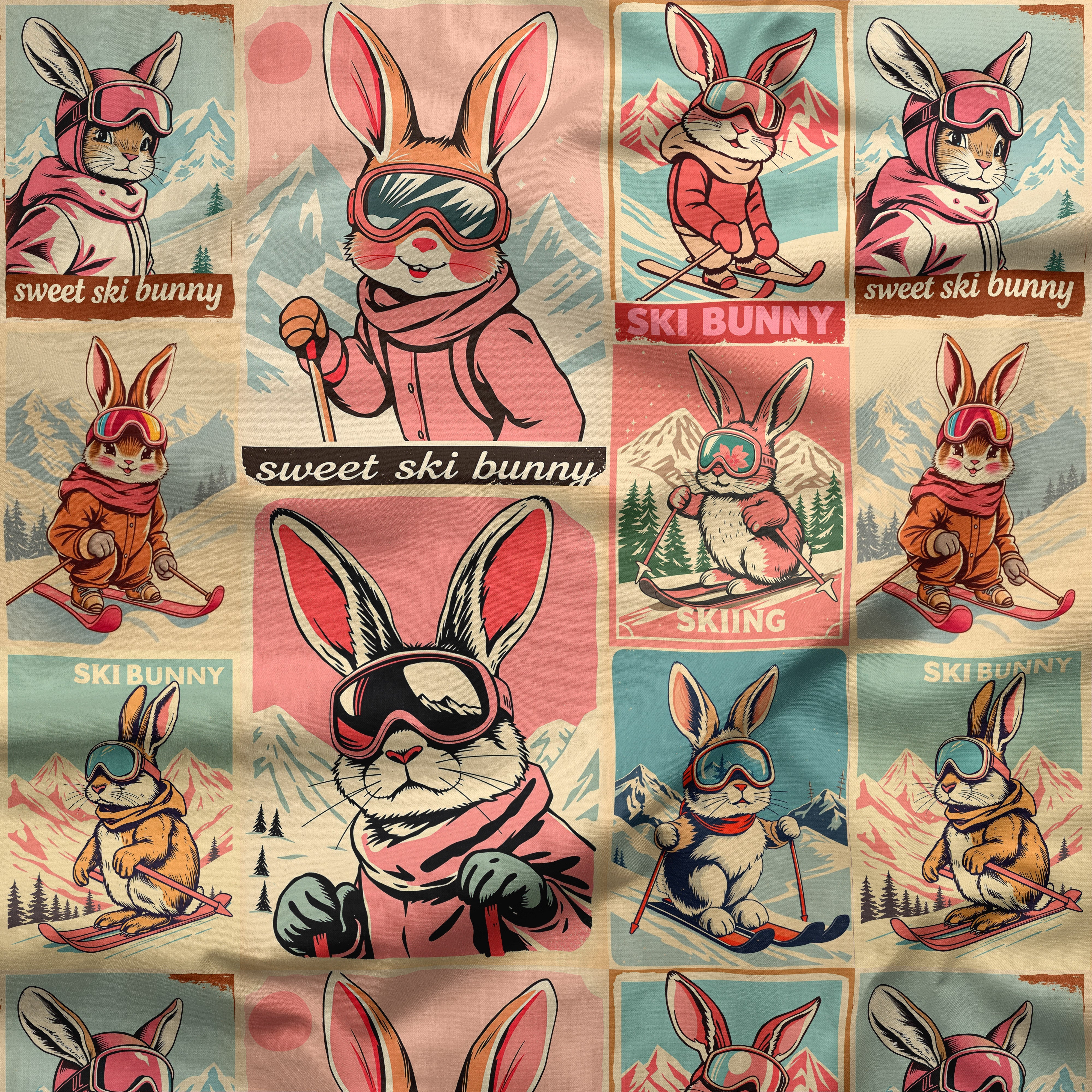 Tissu en doux Ski Bunny 100% coton pour les projets d'art, d'artisanat et de couture