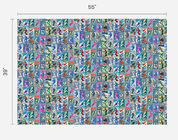 Tissu style vintage femmes skieuses en bleu Collage Art