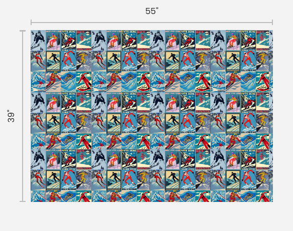 Tissu Vintage Style Hommes Skieurs Collage Art