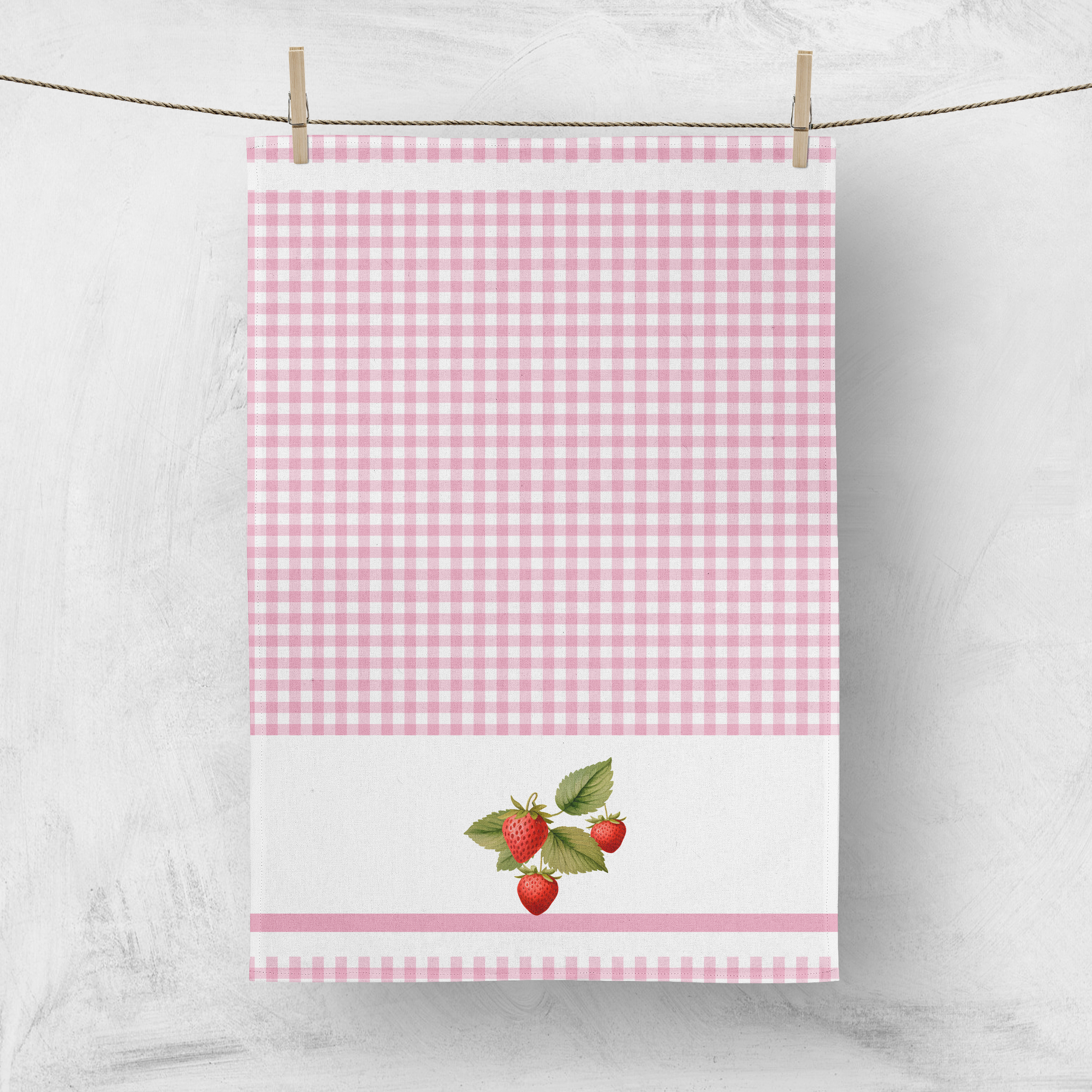Torchon de cuisine décoratif en vichy rose vintage Strawberry Art pour votre cuisine ou à accrocher sur vos murs
