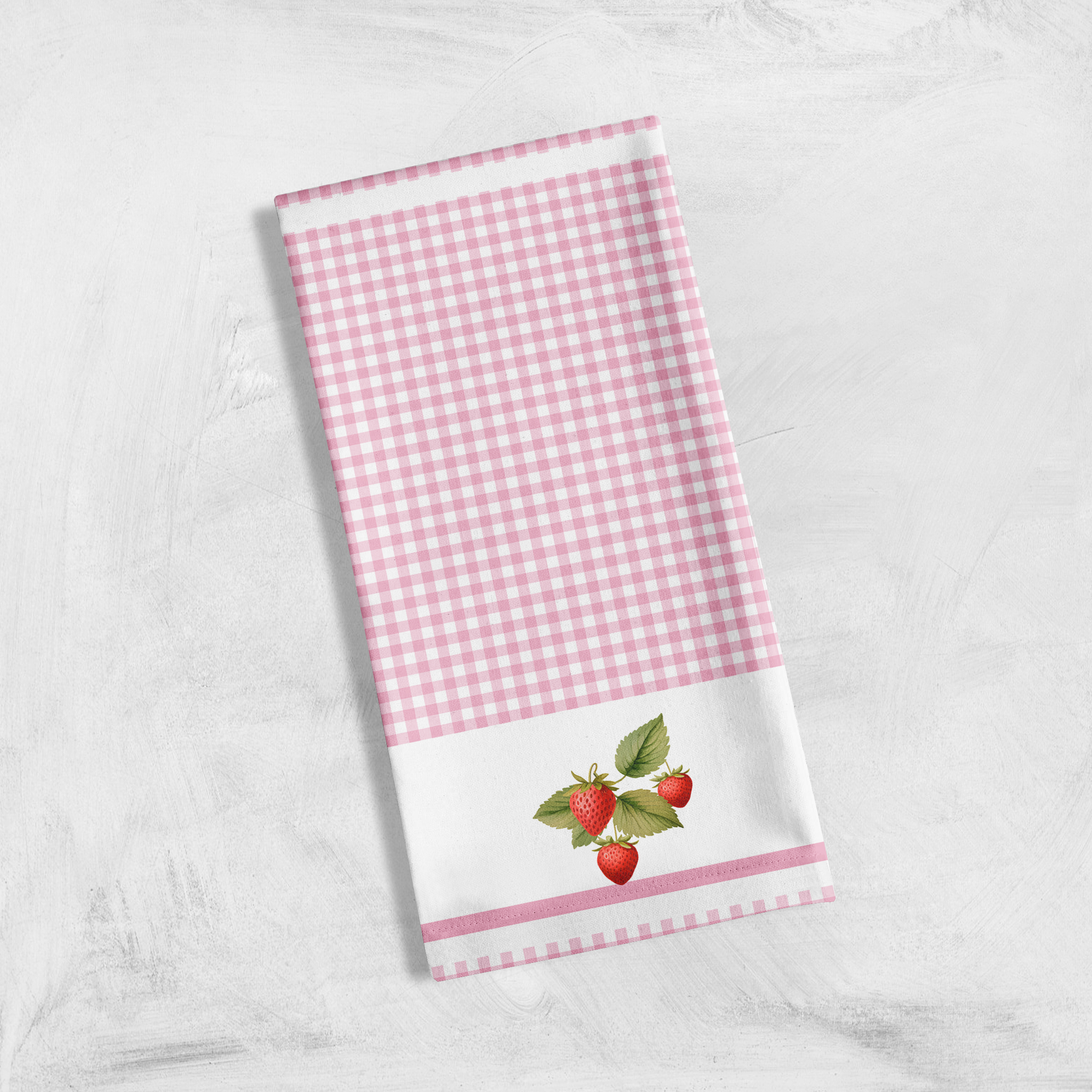 Torchon de cuisine décoratif en vichy rose vintage Strawberry Art pour votre cuisine ou à accrocher sur vos murs